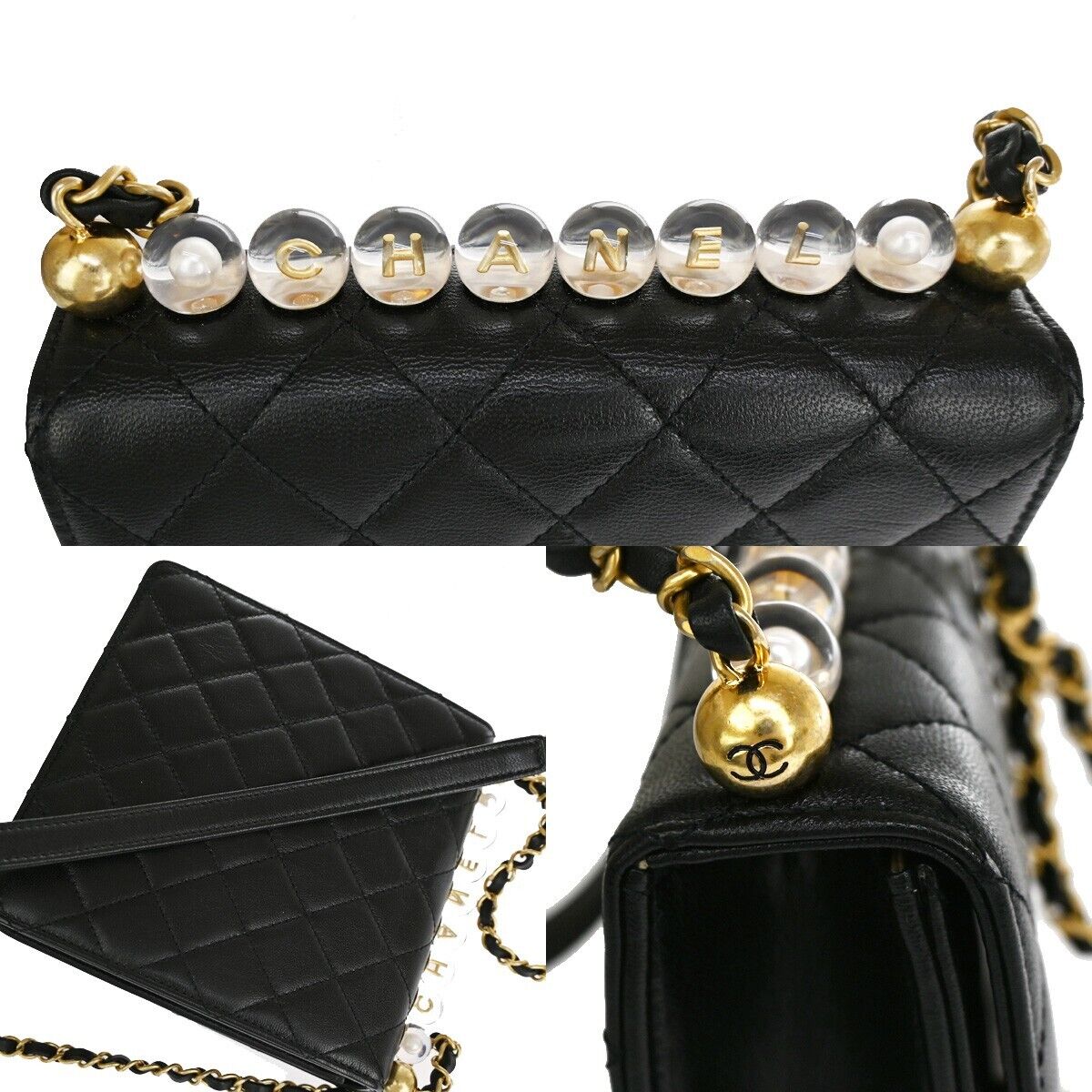 CHANEL CC Mini Matelasse Imitation Pearl Chain Shoulder Bag Leather BK 870RJ441