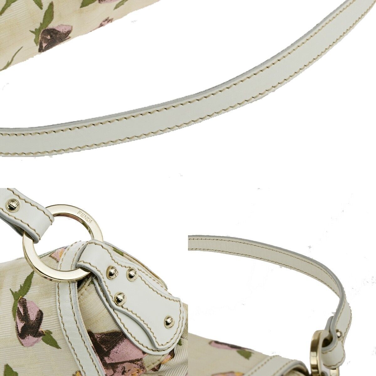 FENDI Logo Zucca Pattern Flower Hand Bag Canvas Leather Beige Pink Italy 88ED405