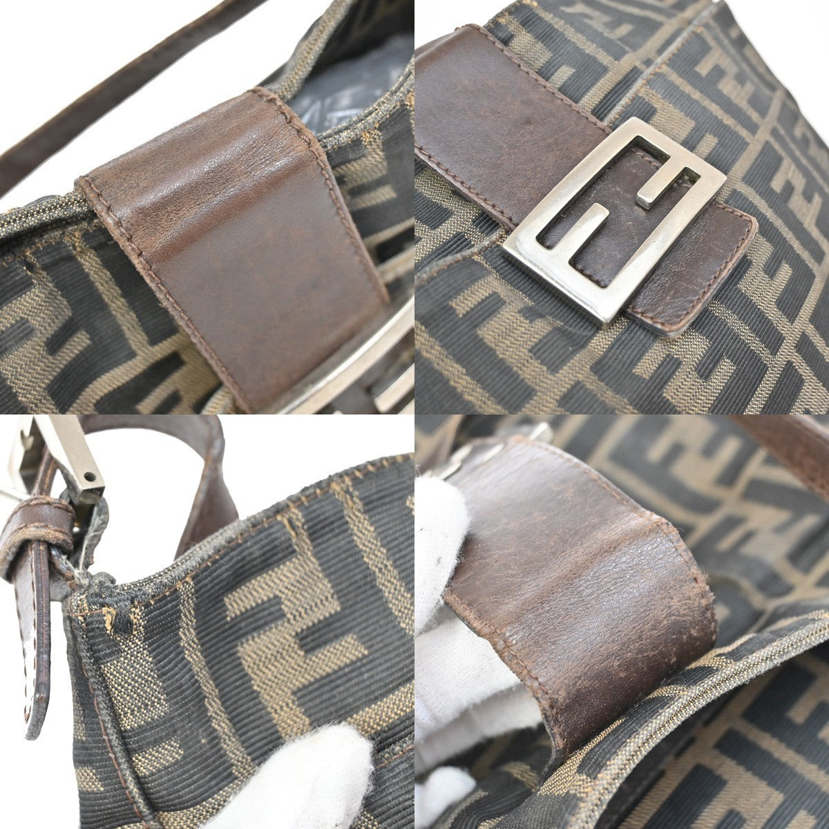 FENDI Logo Zucca Pattern Hand Bag Canvas Leather Brown SHW Italy 36KB279