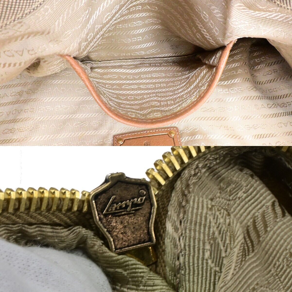 PRADA MILANO Logo Jacquard 2Way Shoulder Hand Bag Canvas Leather Brown 82EE119