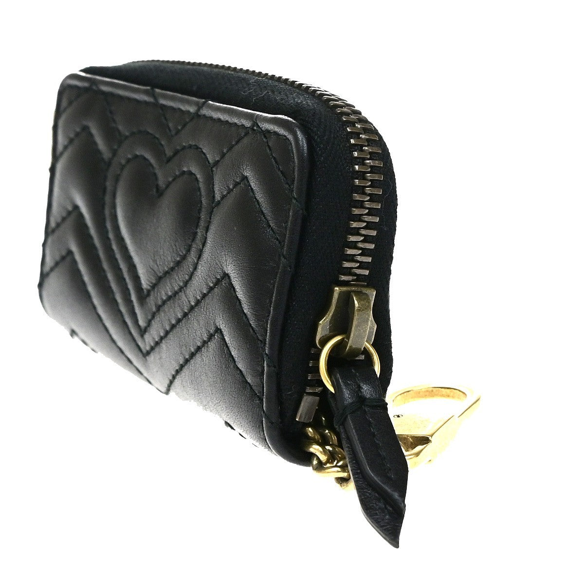 GUCCI GG Logo Marmont Key Pouch Case Leather Black Italy GHW 81YJ251