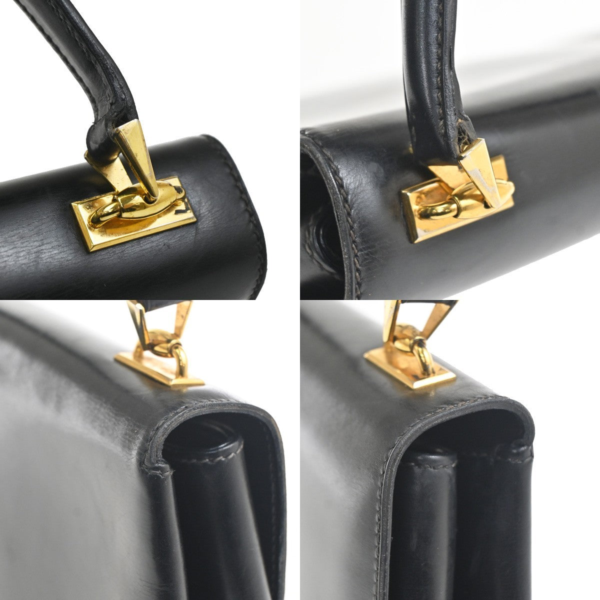 GUCCI Logo Interlocking GG Hand Bag Turn Lock Leather Black GHW Italy 67CA765