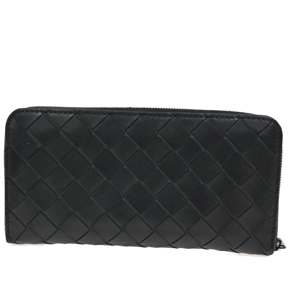 BOTTEGA VENETA Intrecciato Long Zipper Around Wallet Leather Black 65FC117