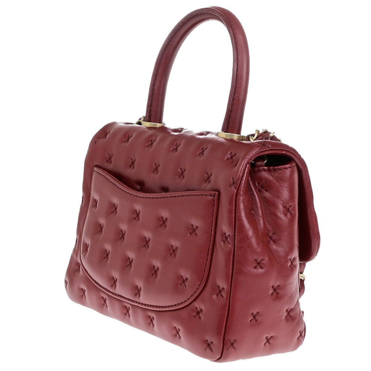 CHANEL CC Cross Stitch 2Way Chain Shoulder Hand Bag Leather Red GHW 805RJ983