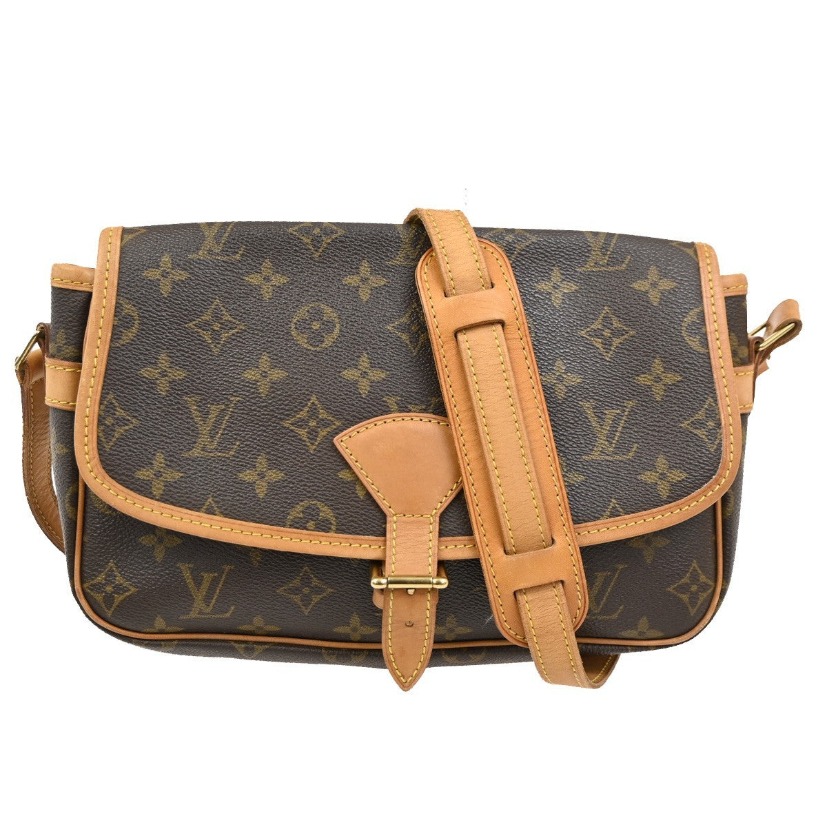 LOUIS VUITTON Logo Sologne Shoulder Bag Monogram Leather Brown M42250 92TA256