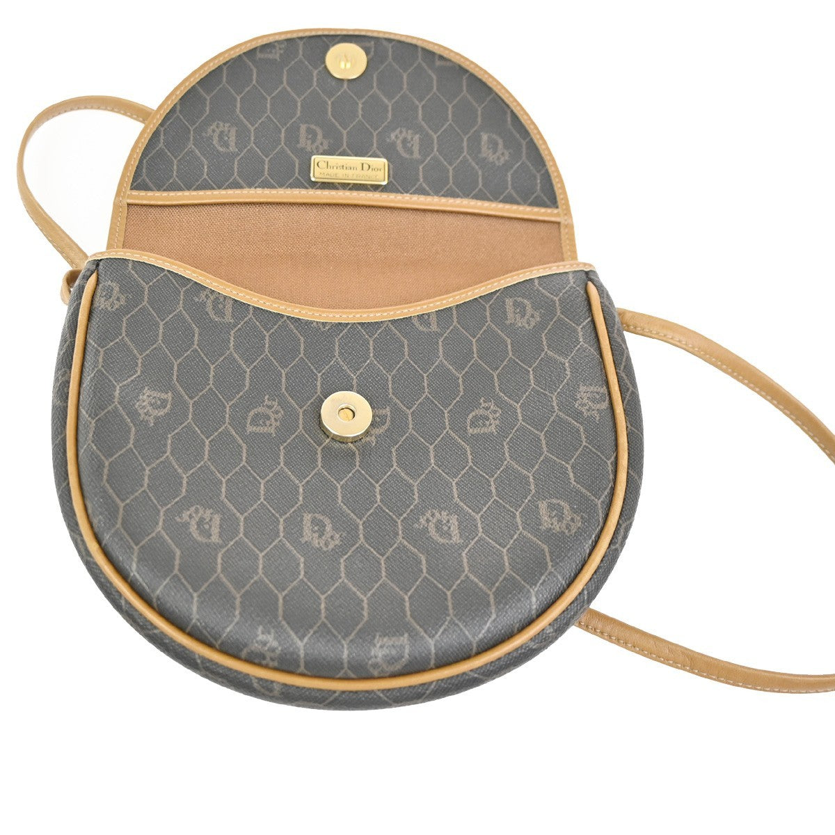 CHRISTIAN DIOR Logo Honeycomb Shoulder Bag PVC Leather BK BN GHW France 38YH902