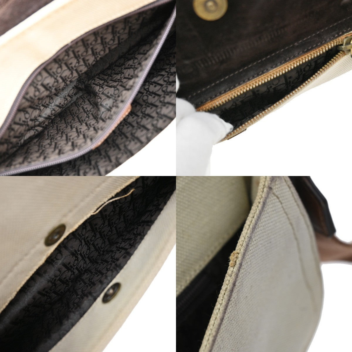 CHRISTIAN DIOR CD Logo Saddle Shoulder Bag Canvas Leather Beige GHW 50CA986