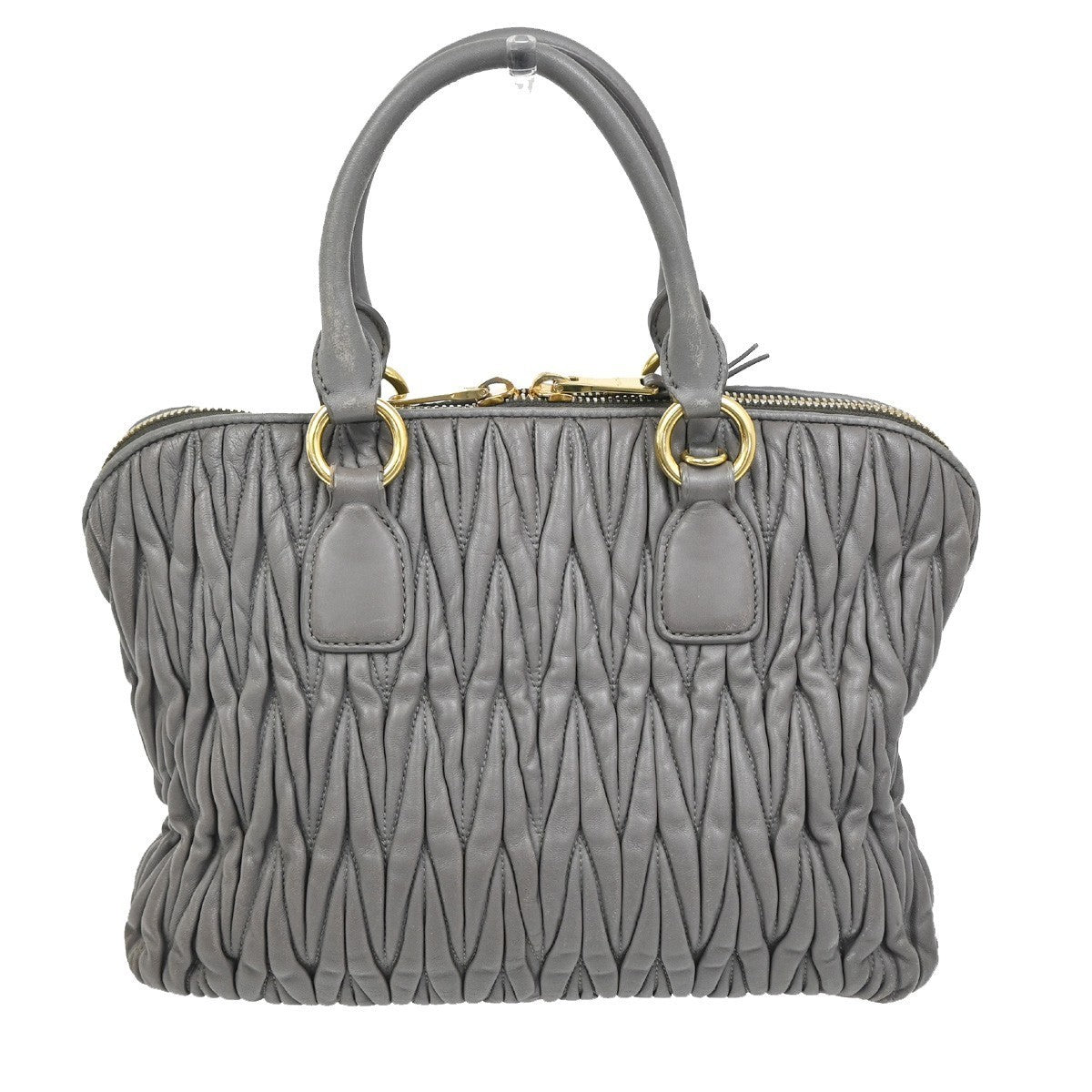 MIU MIU Logo Matelasse Shoulder Hand Bag Leather Purple Gray Gold  84TA360