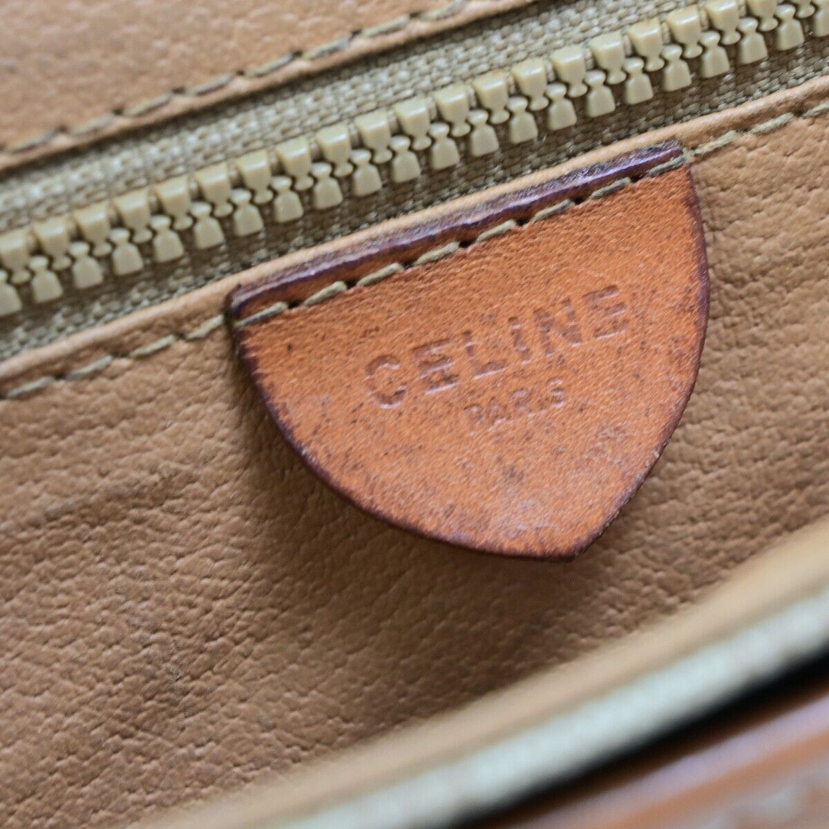 CELINE Logo Macadam Pattern Shoulder Bag PVC Leather Beige Italy 09EB602