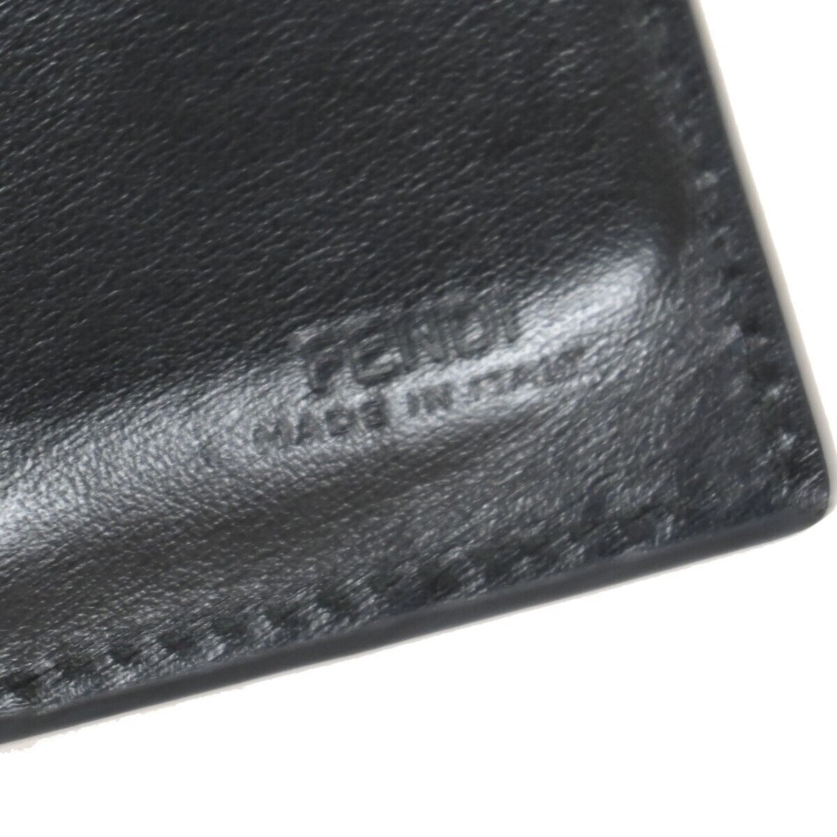 FENDI F Logo Bifold Wallet Purse Embossing Leather Black Gold Italy 32EA222