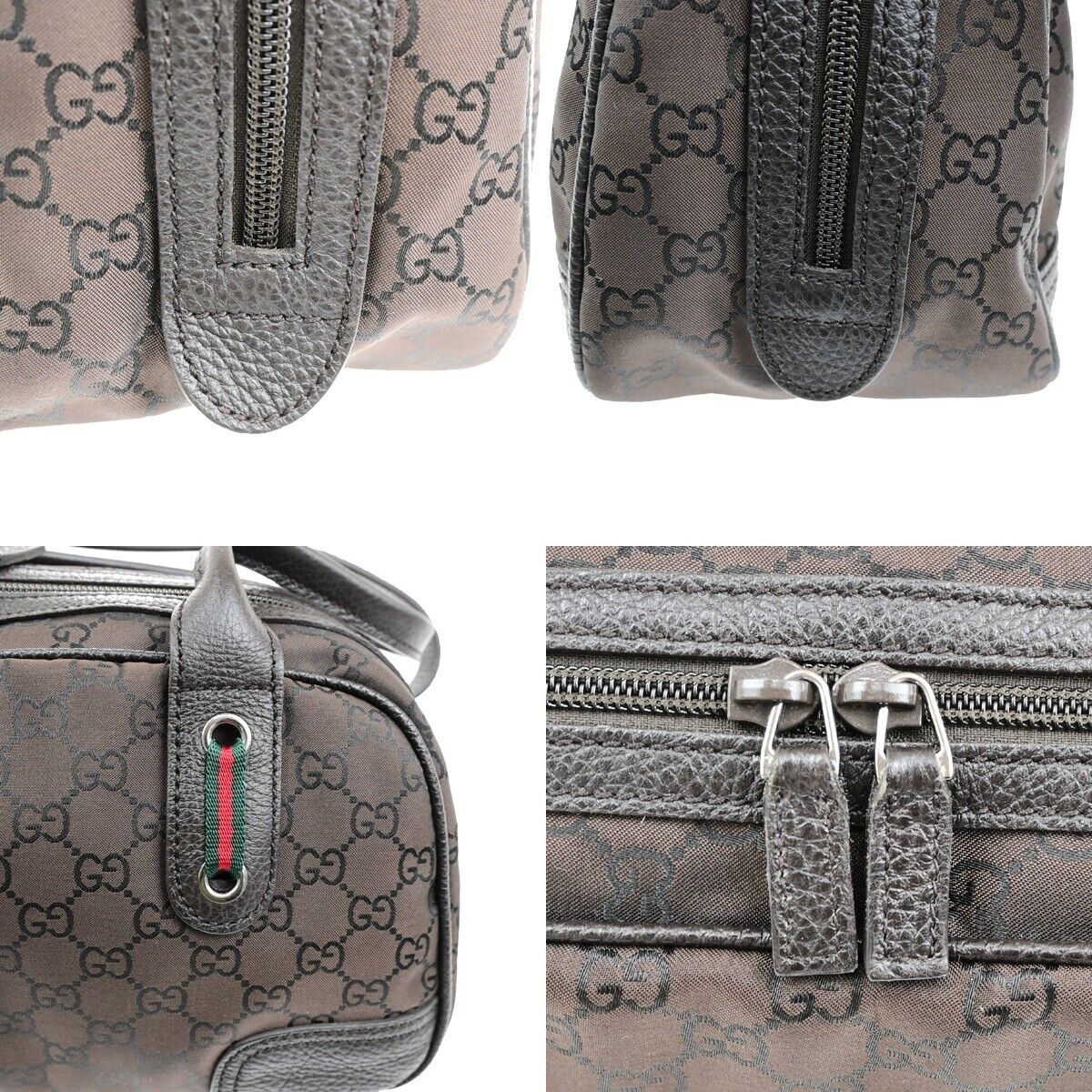 GUCCI Sherry GG pattern Shoulder Bag Nylon Leather Brown Silver Italy 86KA560