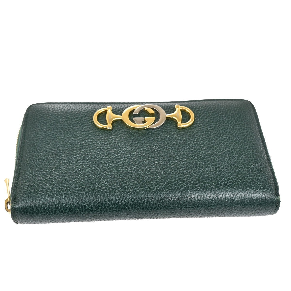 GUCCI G Horsebit Zip-around Long Wallet Leather Green GHW Italy 69CA415