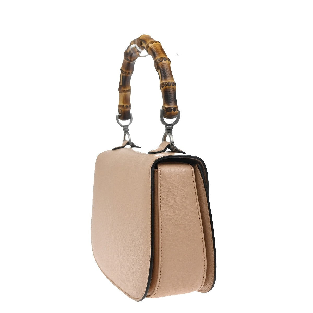 GUCCI Logo Bamboo 2Way Shoulder Hand Bag Leather Beige Silver Italy 669RL142