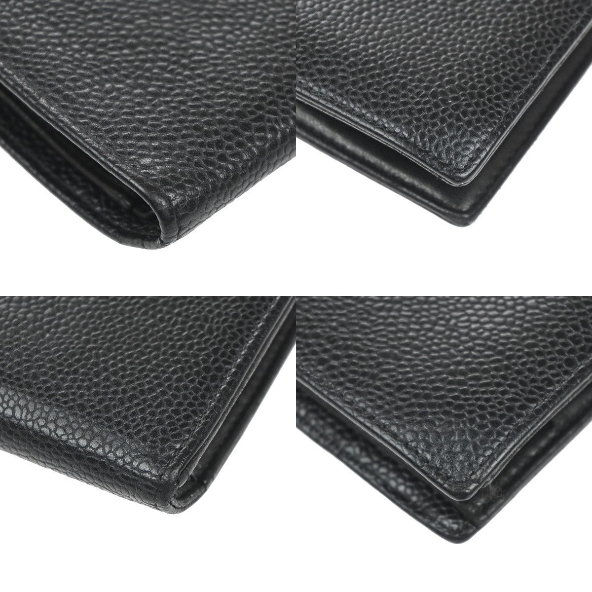 CHANEL CC Logo Bifold Long Wallet Grained Calfskin Leather Black France 16RL991