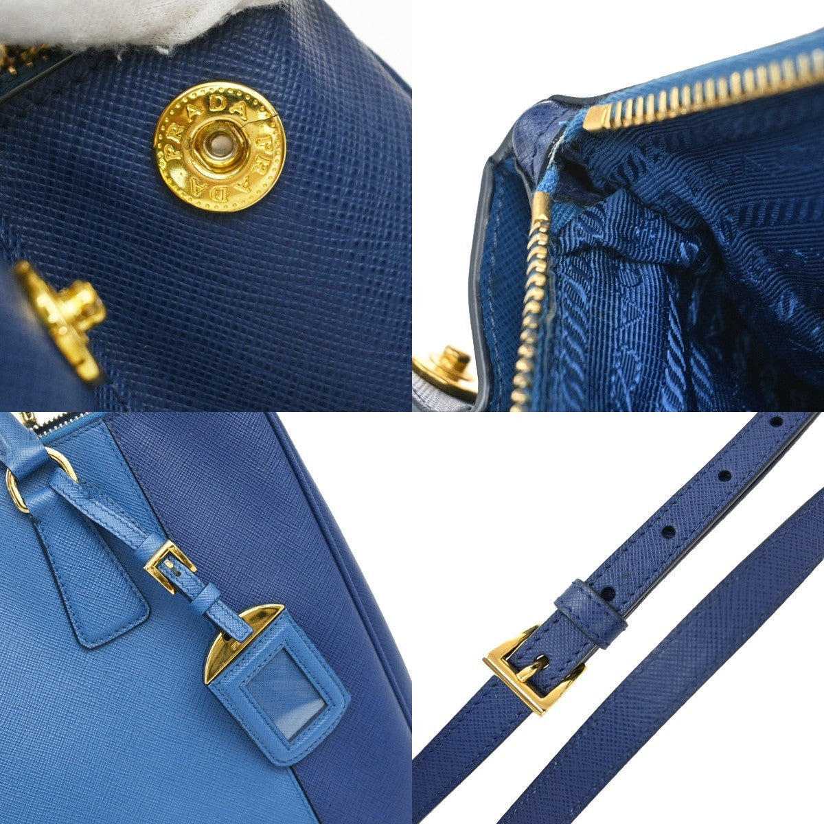 PRADA MILANO Logo 2Way Shoulder Hand Bag Saffiano Leather Blue GHW Italy 91EG070