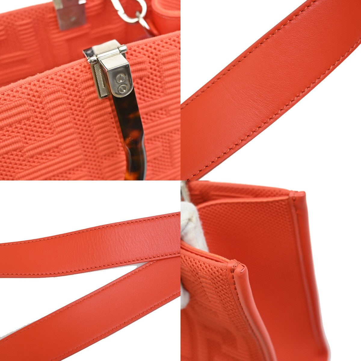 FENDI Logo Zucca Pattern 2way Tote Shoulder Bag Canvas Leather Orange 650RF496