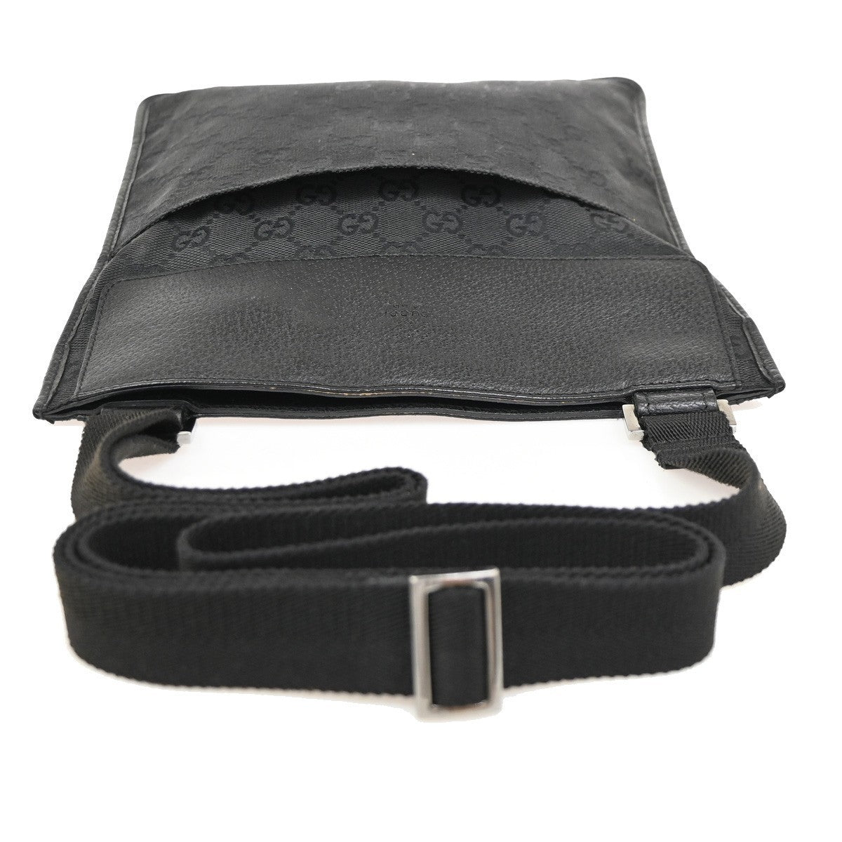 Gucci Logo GG Pattern Shoulder Bag Canvas Leather Black SHW Italy 30PA139