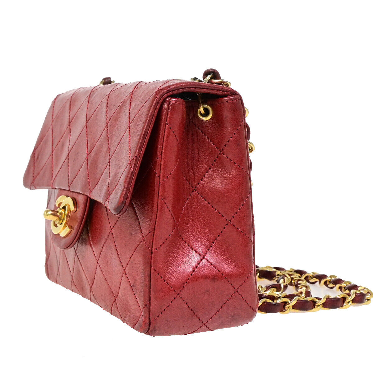 CHANEL CC Mini Matelasse Chain Shoulder Bag Leather Red GHW Vintage 629RJ920