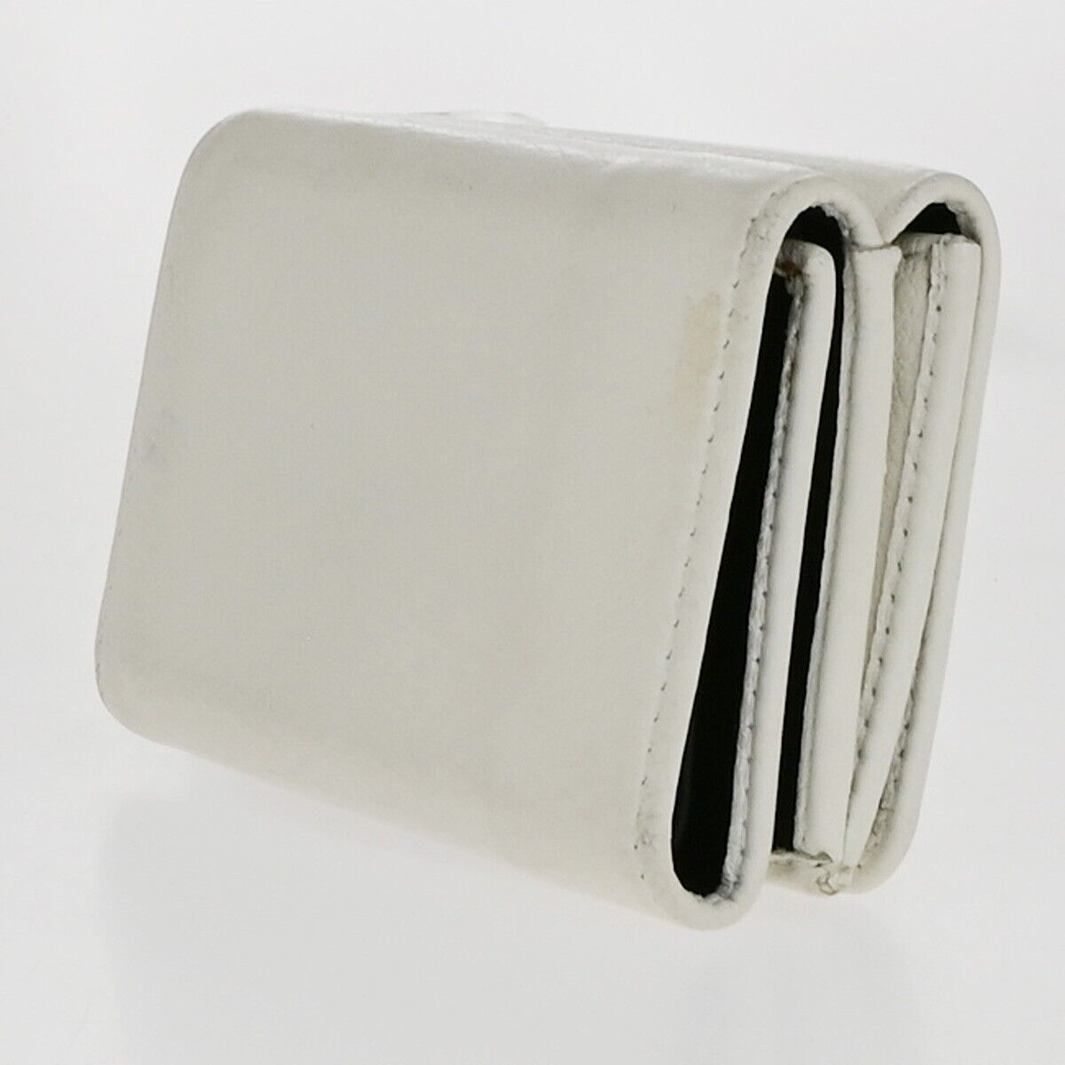BALENCIAGA Logo Everyday Mini Trifold Compact Wallet Leather White Italy 30KA510
