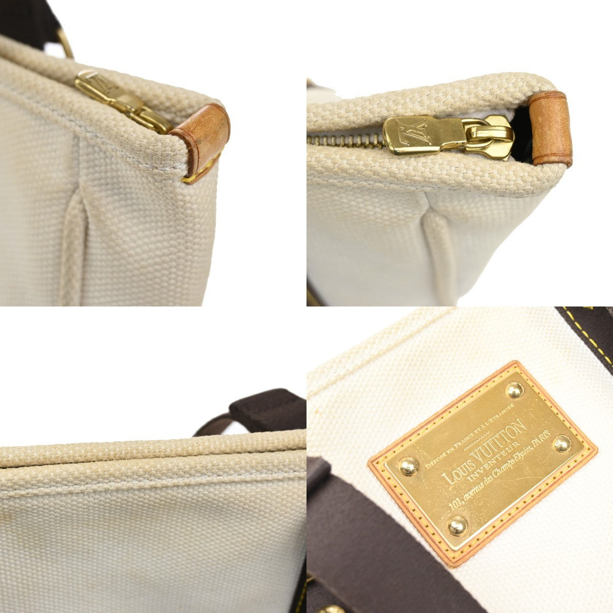 LOUIS VUITTON Cabas MM Shoulder Bag Antigua Canvas Leather White M40036 62KB503