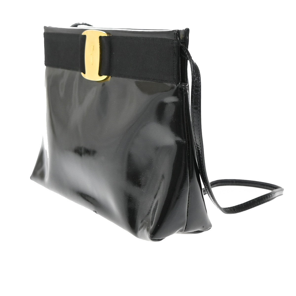 SALVATORE FERRAGAMO Vara 2Way Shoulder Clutch Bag Patent Leather Black 07KA909