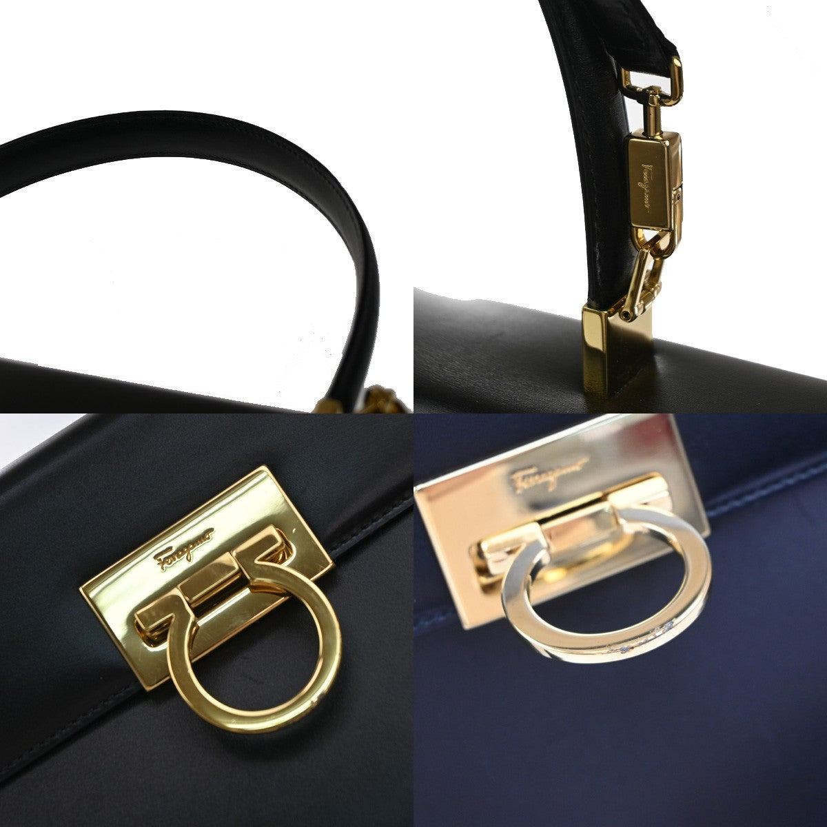 SALVATORE FERRAGAMO Gancini Mini 2Way Shoulder Hand Bag Leather Black 85RF871