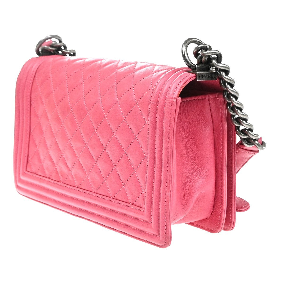 CHANEL CC Boy Chain Shoulder Bag Leather Pink SHW Italy 321RP171