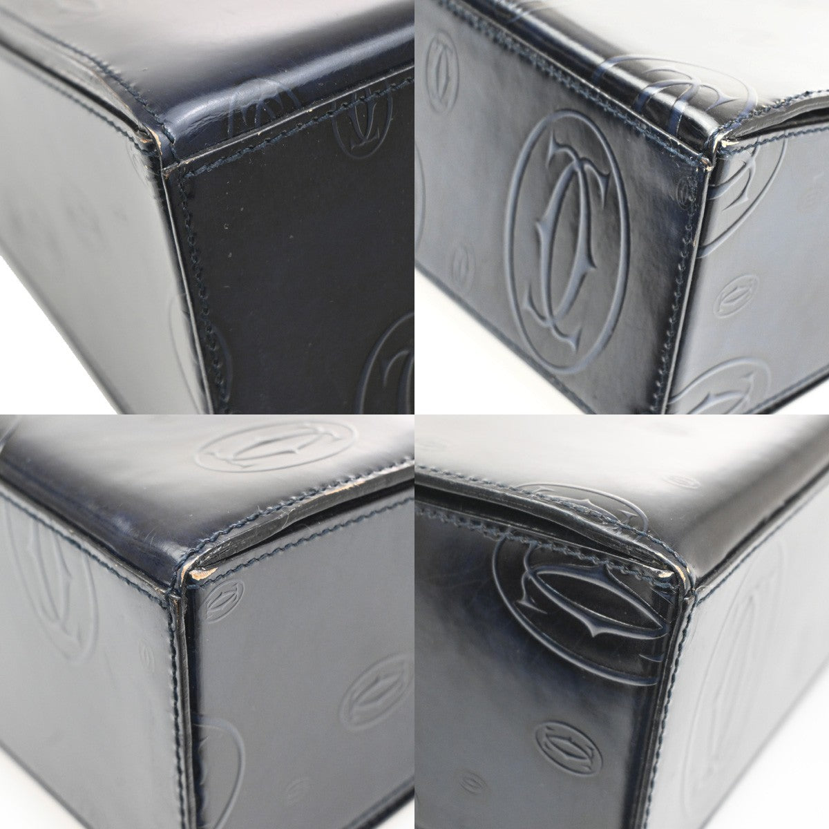 CARTIER Happy Birthday Handle Bag Patent Leather Top Navy Blue 89KC192