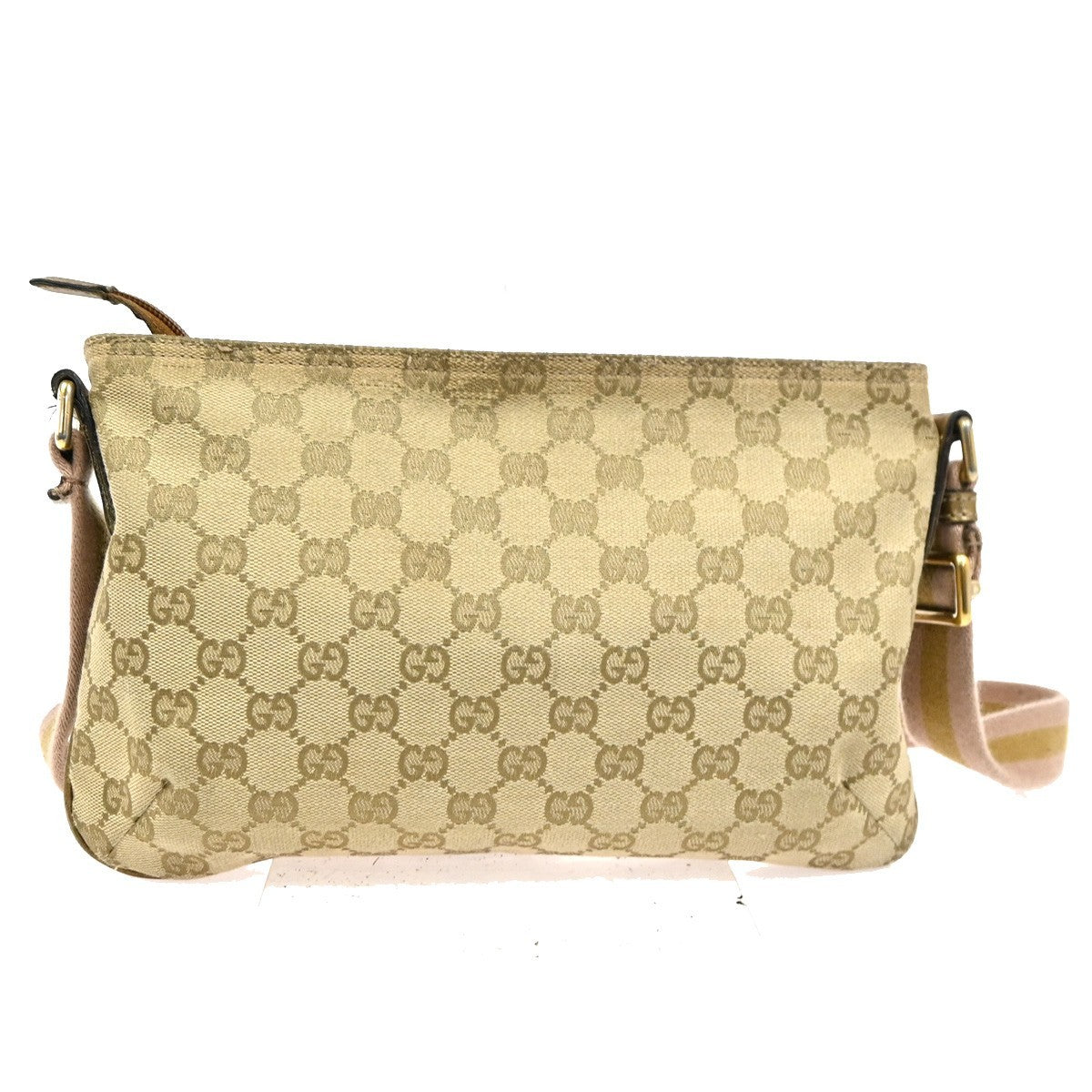 GUCCI Logo GG Pattern Crossbody Shoulder Bag Canvas Leather Beige GHW 67TA694