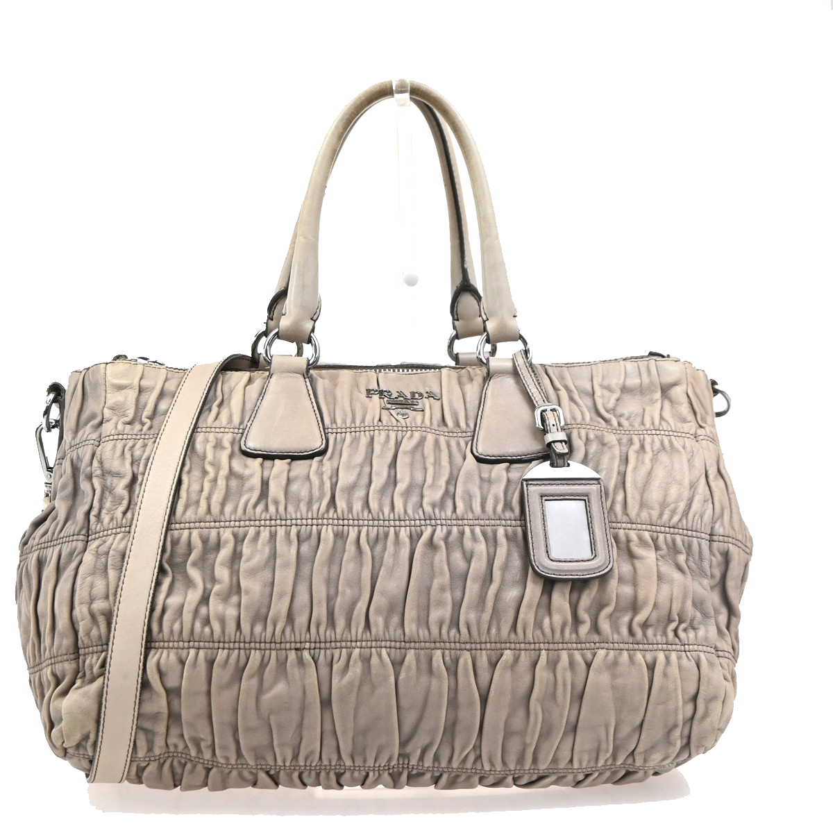 PRADA Logo Gaufre 2Way Shouler Hand Bag Leather Gray SHW Italy 35YJ258
