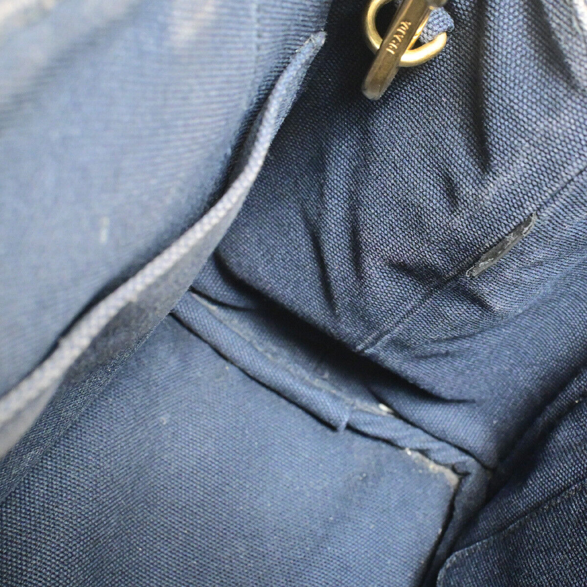 PRADA Logo CANAPA 2Way Shoulder Hand Bag Canvas Leather Navy Blue GHW 86SJ071