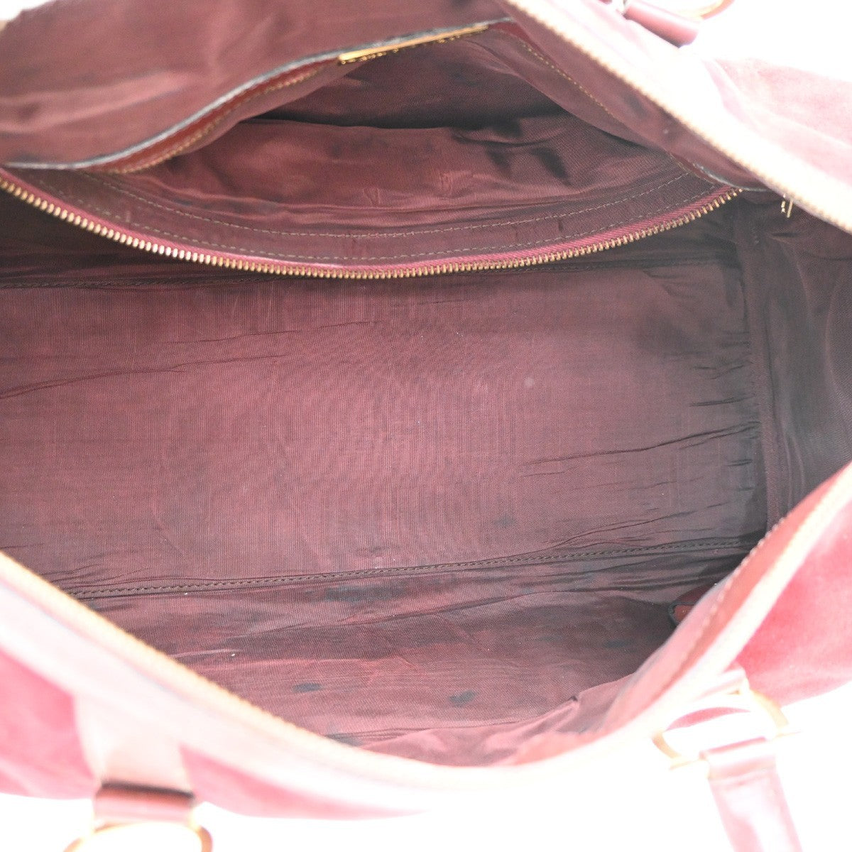 CARTIER Logo Boston Hand Bag Suede Leather Red Burgundy GHW 02CB004