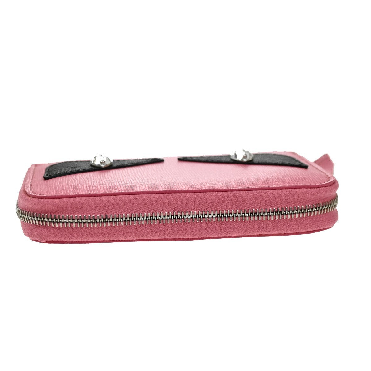 FENDI Logo Monster Bugs Eyes Compact Zip Around Coin Wallet Leather Pink 64YH228