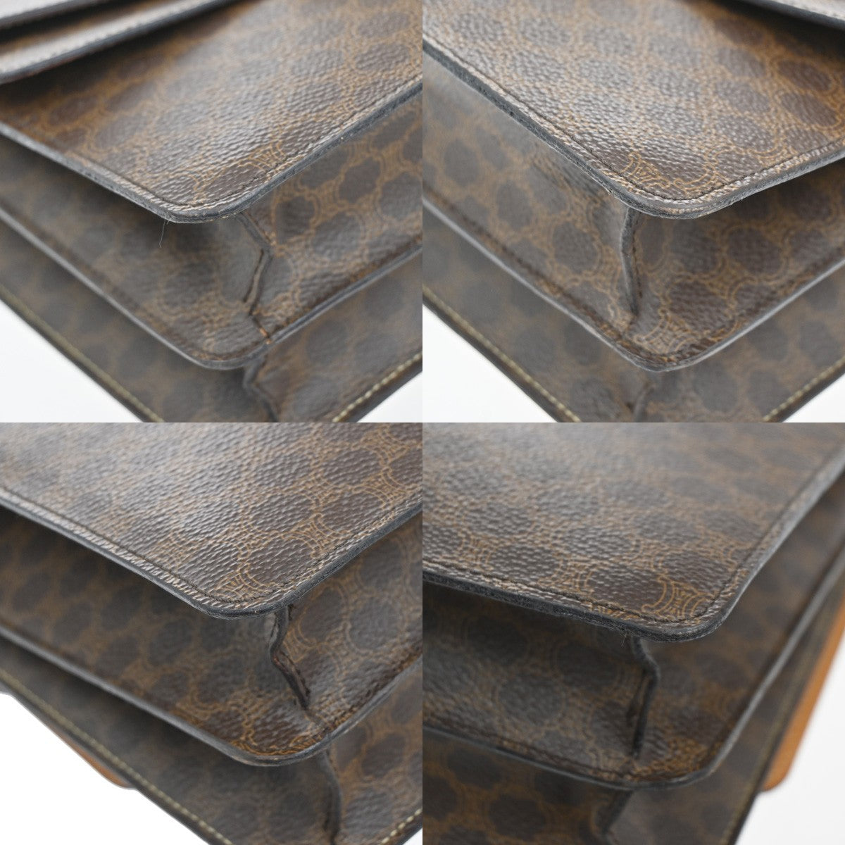 CELINE Logo Macadam Double flap Hand Bag PVC Leather Brown GHW Italy 34MA096