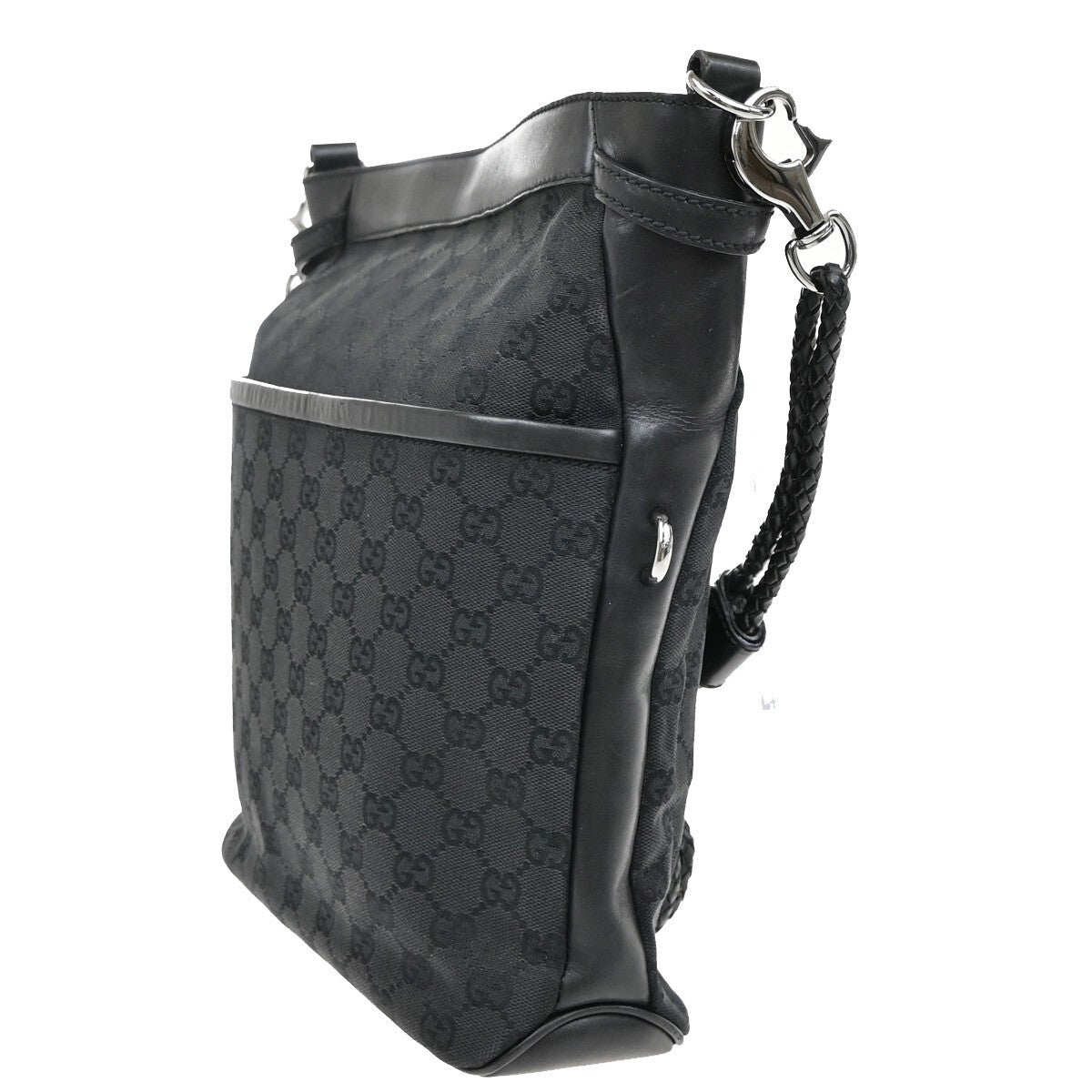 GUCCI Logo GG Pattern Cross Body Shoulder Bag Canvas Leather Black Italy 80EE311