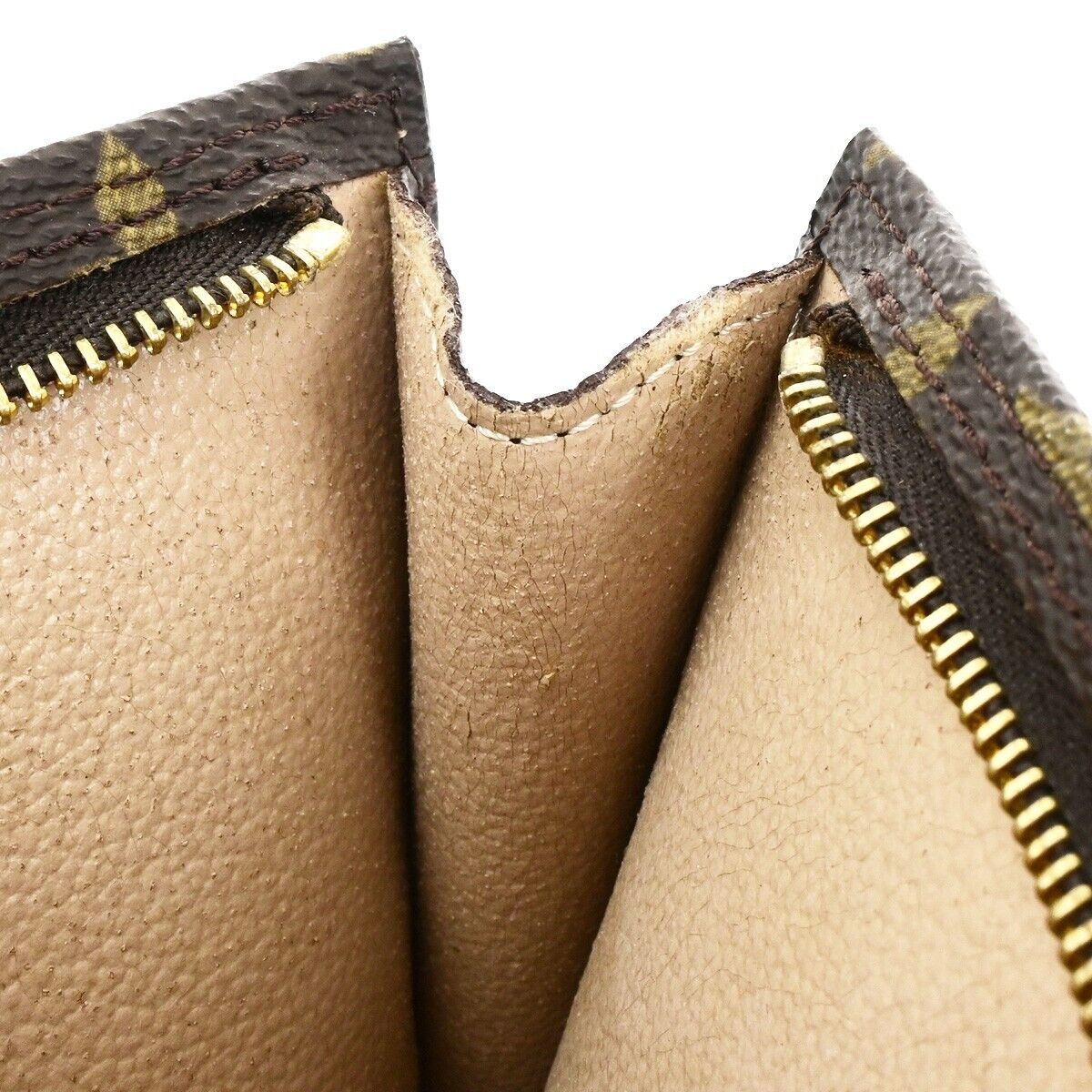 LOUIS VUITTON LV Logo Bucket PM Pouch Bag Monogram Leather Brown Gold 04ED454