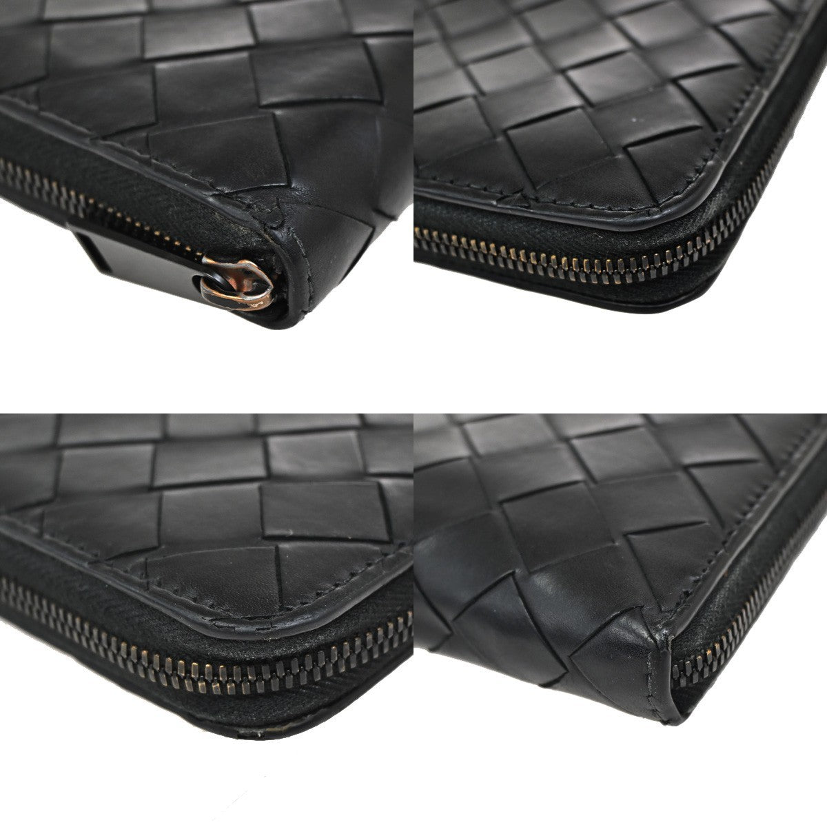 BOTTEGA VENETA Intrecciato Long Zipper Around Wallet Leather Black 65FC117