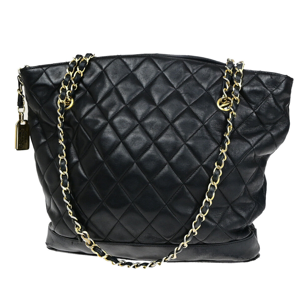 CHANEL CC Logo Matelasse Chain Shoulder Tote Bag Leather Black GHW 10YF901
