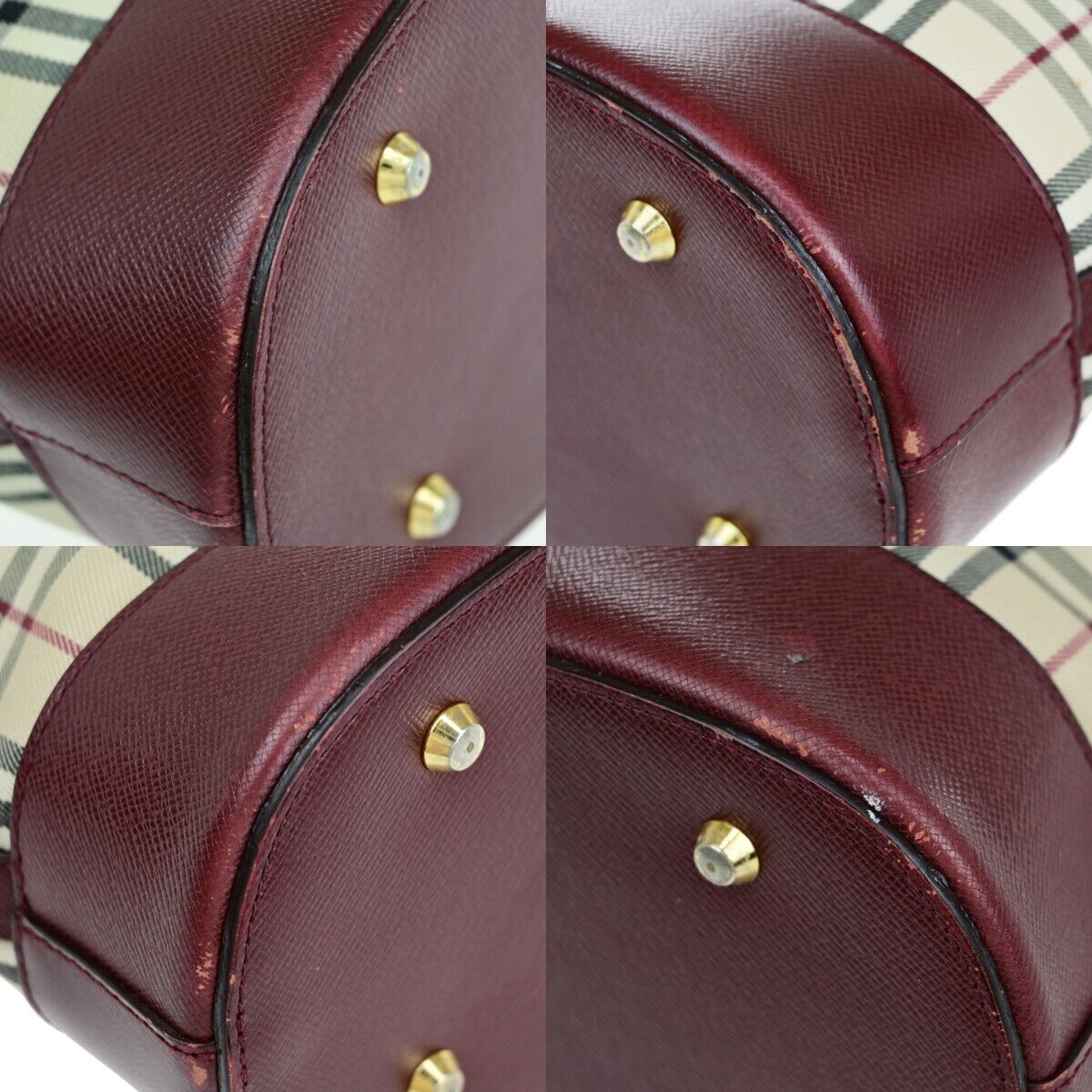 BURBERRY Logo Nova Check Shoulder Bag Canvas Leather Beige Bordeaux 60KA218