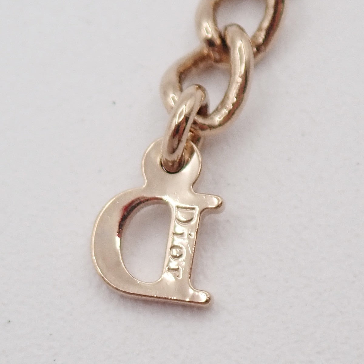 CHRISTIAN DIOR CD Logo Rhinestone Pendant Necklace Charm Gold 05KP244