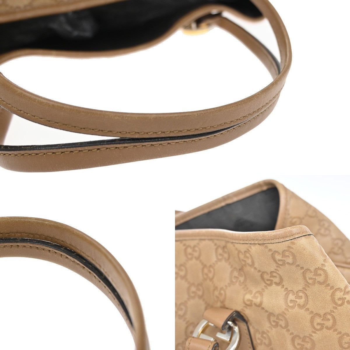 GUCCI Logo Twins Guccissima Shoulder Tote Bag Leather Brown Italy 80YJ201