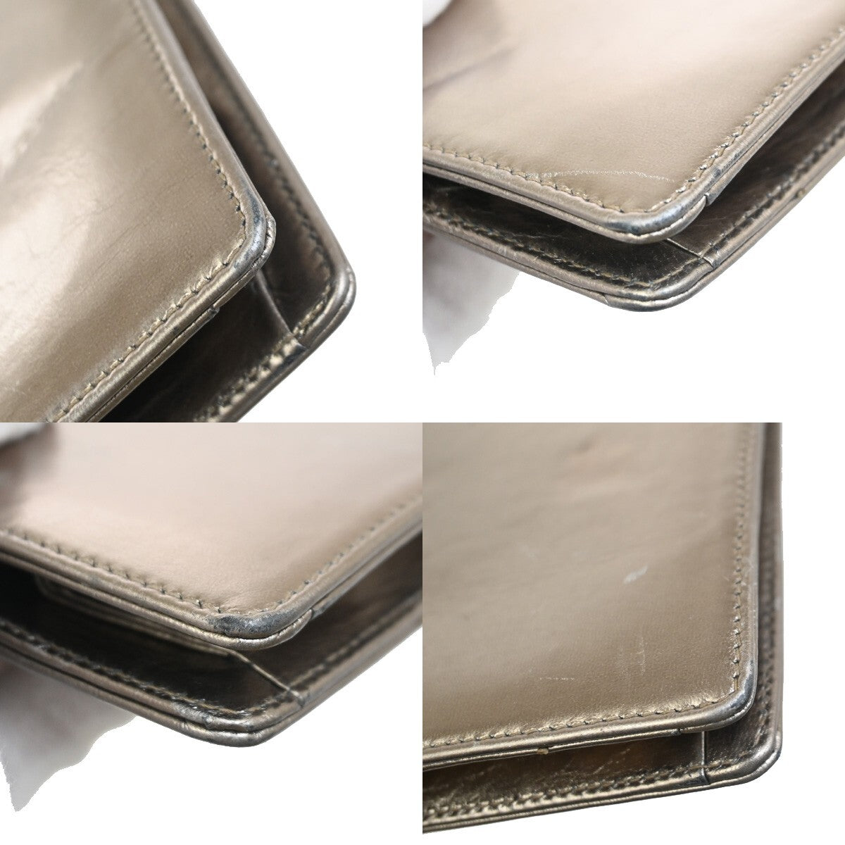 SALVATORE FERRAGAMO Gancini Metal Handle Clutch Hand Bag Leather Gold 62FB855