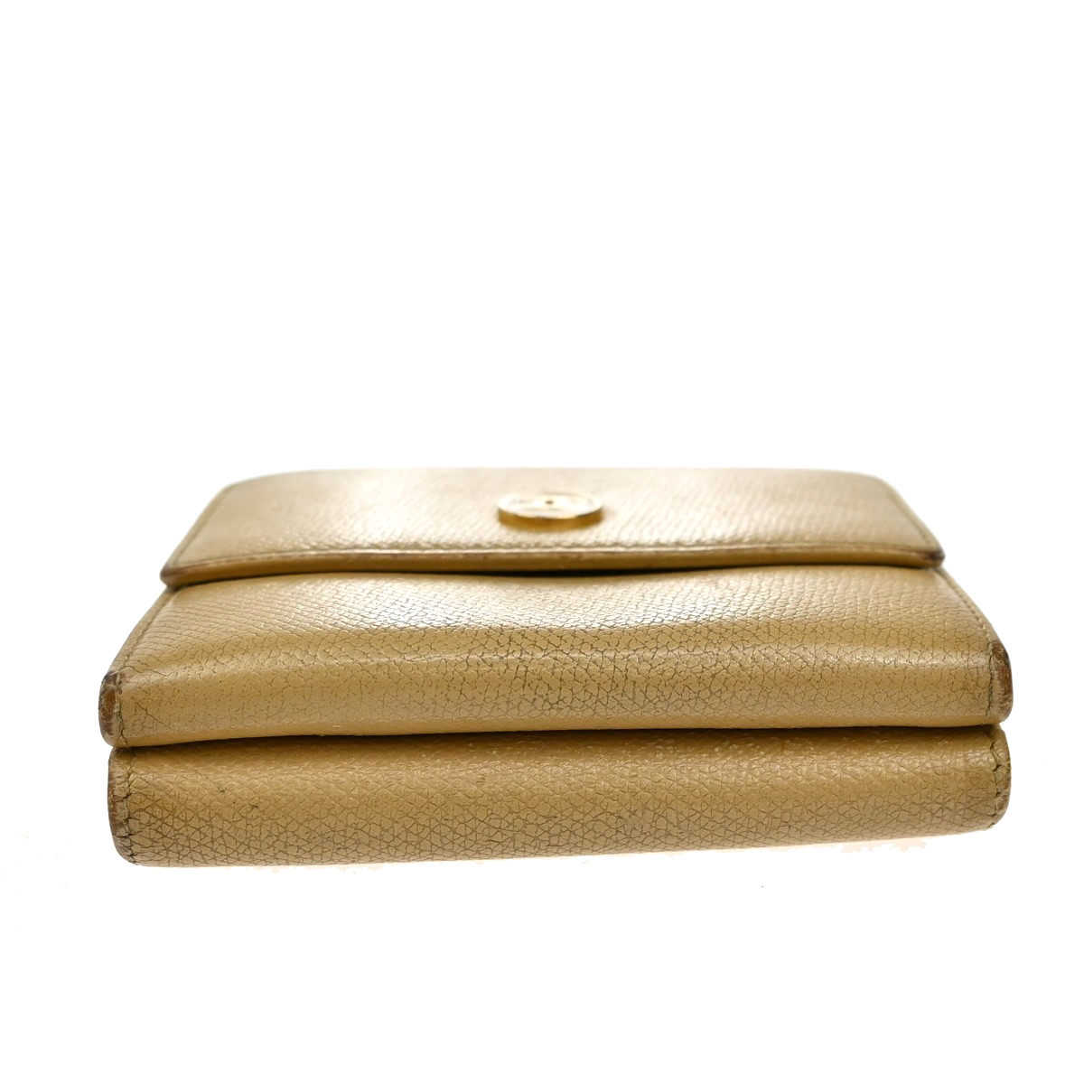 CHANEL CC Logo Trifold Compact Wallet Leather Beige GHW Italy 60KB352