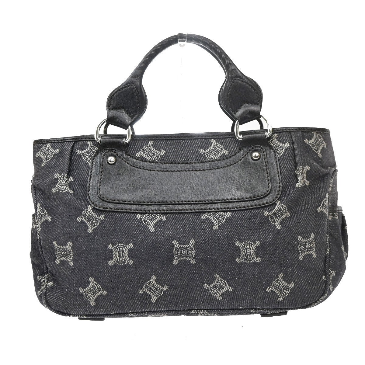 CELINE Logo Macadam Pattern Boogie Hand Bag Denim Leather Black SHW 34KD102