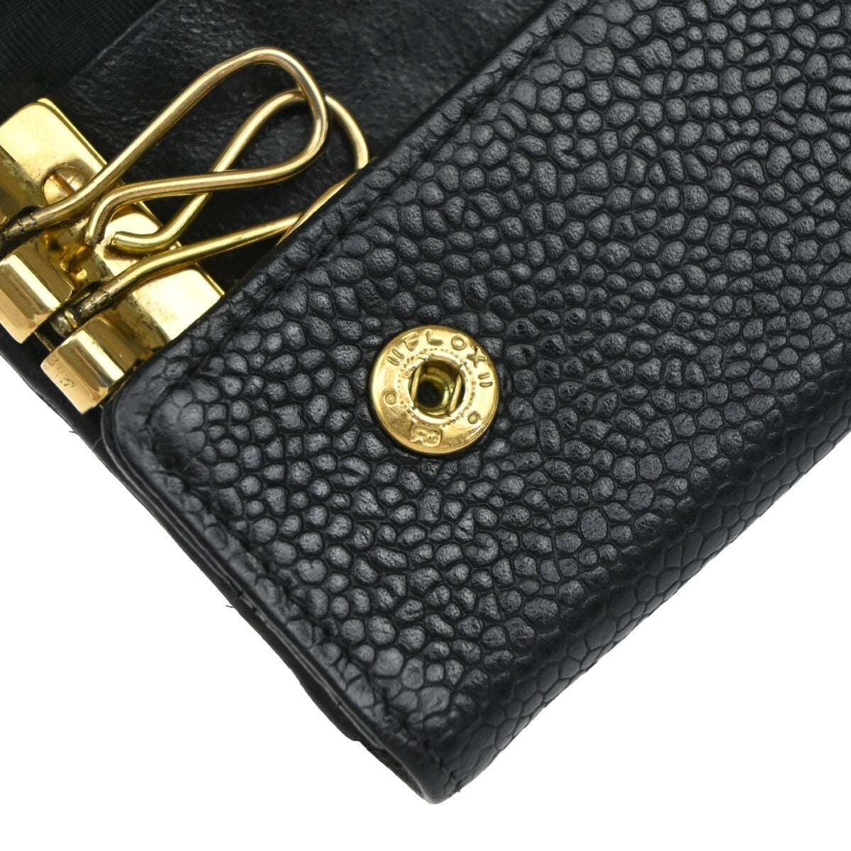 CHANEL 6 Hooks Key Case Bifold Grained Calfskin Leather Black Vintage 62RF295