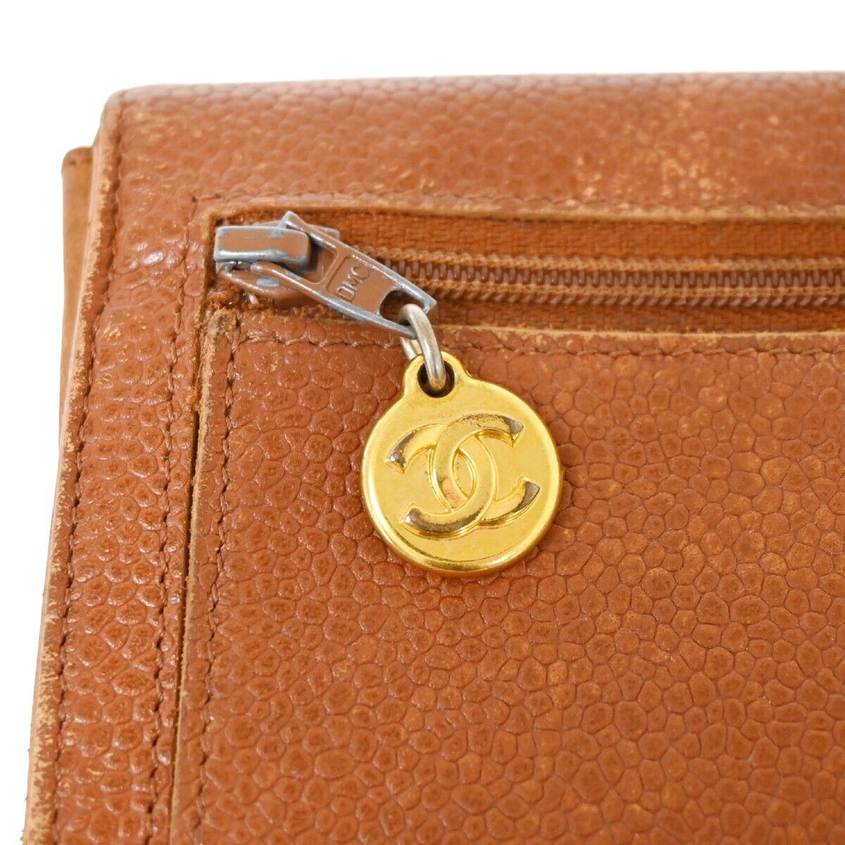 CHANEL CC Logo Bifold Wallet Purse Caviar Skin Leather Brown GHW France 02HB222