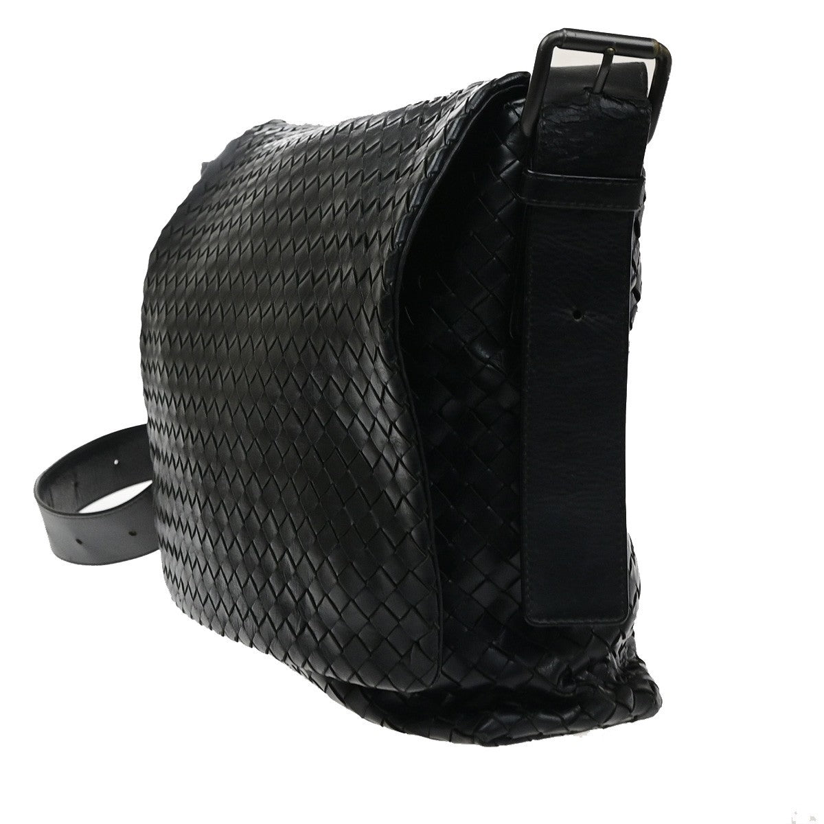 BOTTEGA VENETA Intrecciato Logo Shoulder Crossbody Bag Leather Black 12CB066