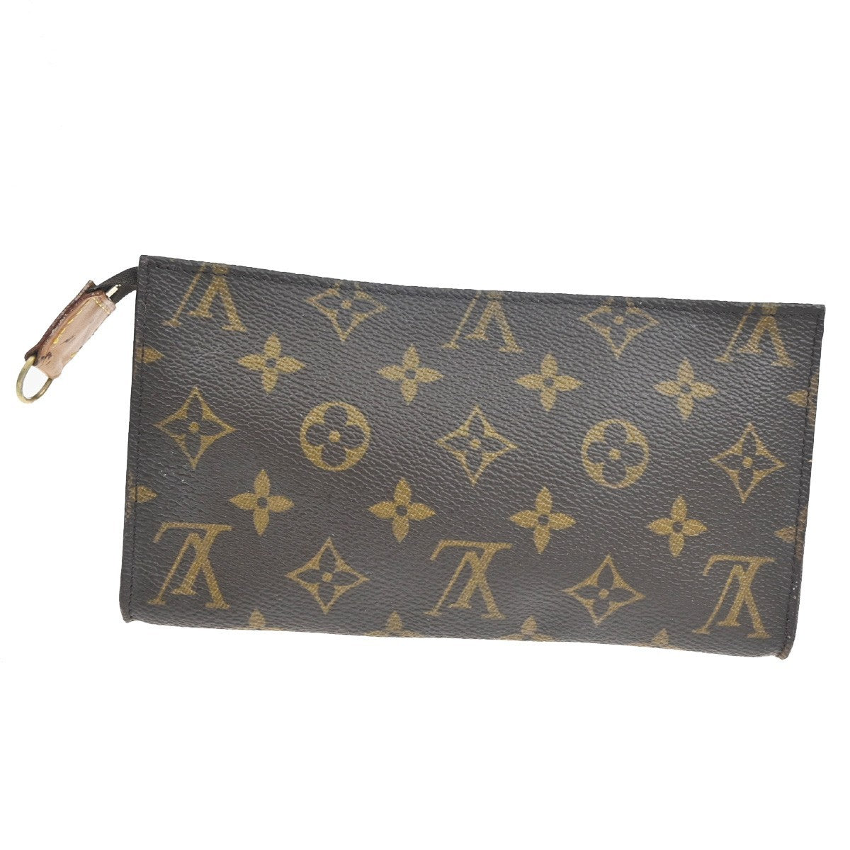 LOUIS VUITTON LV Logo Bucket GM Pouch Bag Monogram Leather Brown Gold 05KC550