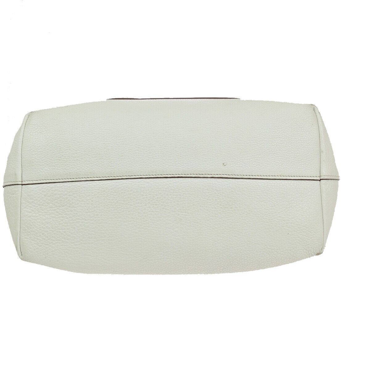 PRADA MILANO Logo Shoulder Hand Tote Bag Leather White Gold 86KA230