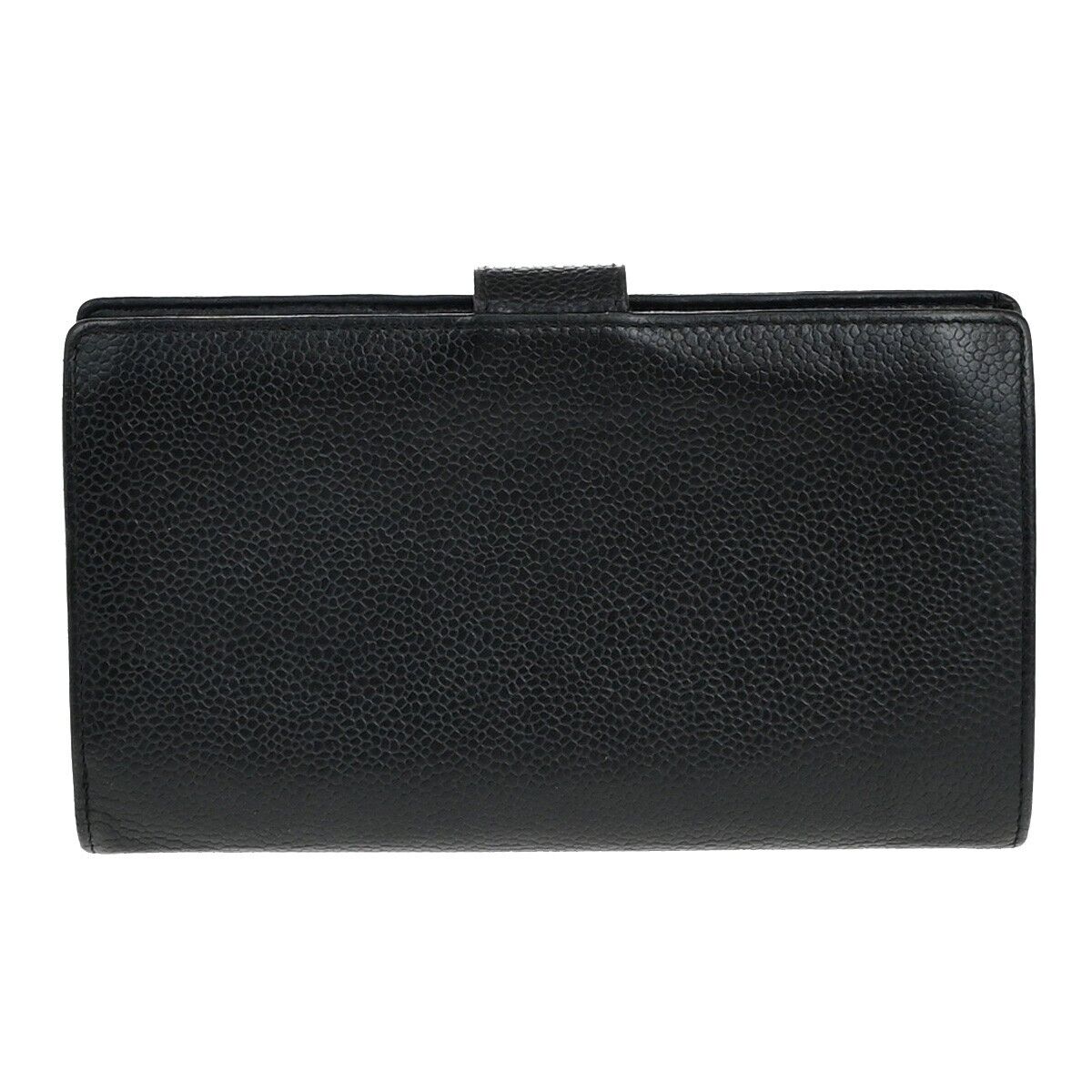 CHANEL CC LOGO Long Bifold Wallet Grained Calfskin Leather Black France 16RK701